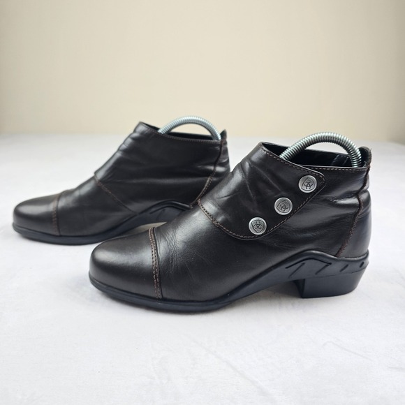Ariat Equipe 3 Snap Spat Leather Ankle Boots Button Detail Brown Size 7M‎ - Picture 1 of 10